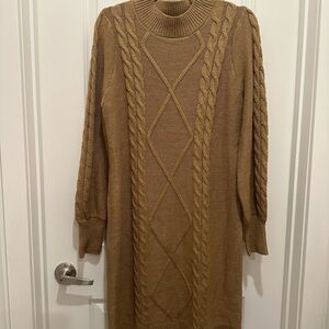 Adrienne Vittadini Brown Cable Knit Dress